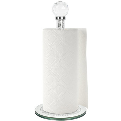 Silver kitchen roll holder - Crystal Glass Paper Towel Holder Stand - Countertop Kitchen Towel Holder Heavy Weight - Kitchen Rolls Organizer Free Standing