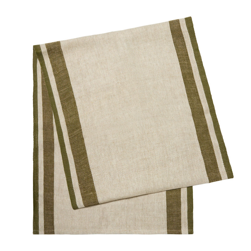 Gordes Handmade Striped Table Runner, 72" L x 20" W, Olive/Natural