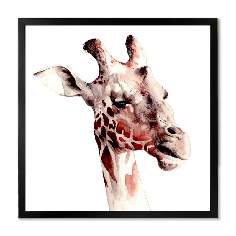 Portrait d'une girafe - sur, Impression noire sur toile encadrée, H 16 po x l 16 po x P 1 po
