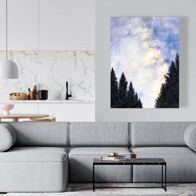 Starry Sky in Forest - Scandinavian Blue Canvas Art for Home