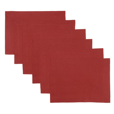 Ensembles de table Classic Linen de D'Moksha, 100 % lin pur, rouge vif, ensemble de 6, 35,5 x 48 cm