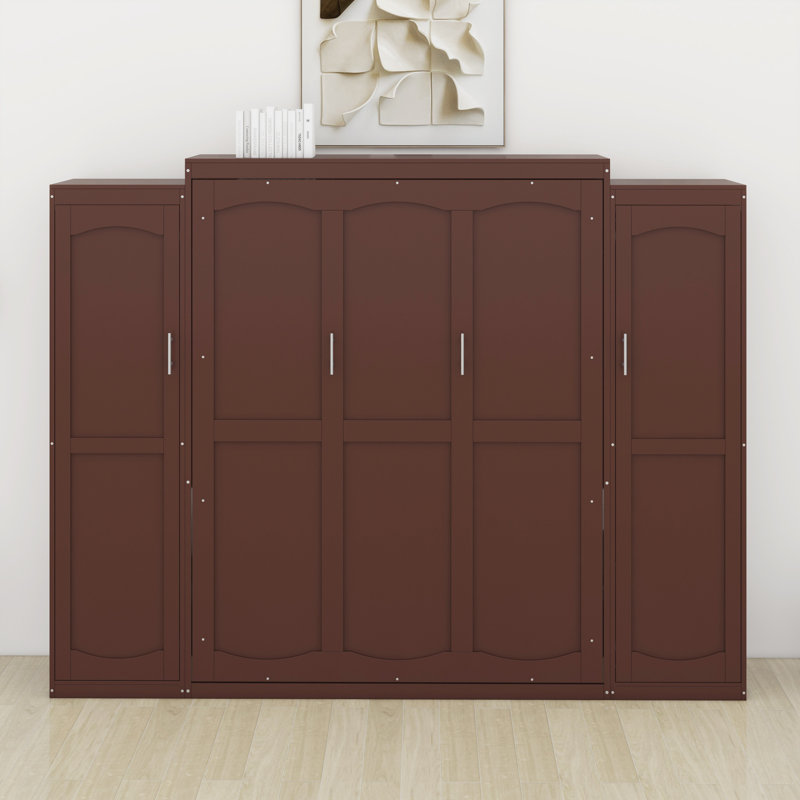 Lit escamotable, lit escamotable en bois avec garde-robe et tablette de rangement, cadre de lit plateforme pliable multifonctionnel pour chambre d'amis, chambre à coucher