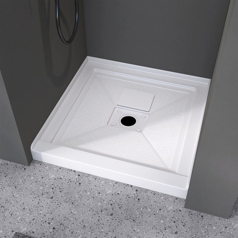30" W x 30" D Single Threshold Shower Pan Base in White with Drain Assembly & Drain Cover Included, Non-Slip
