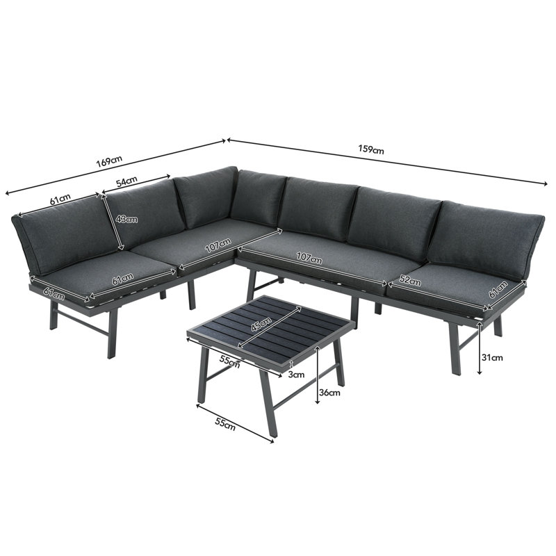 5-6 Seater Garden Furniture Set, Dark Grey, Dark Grey