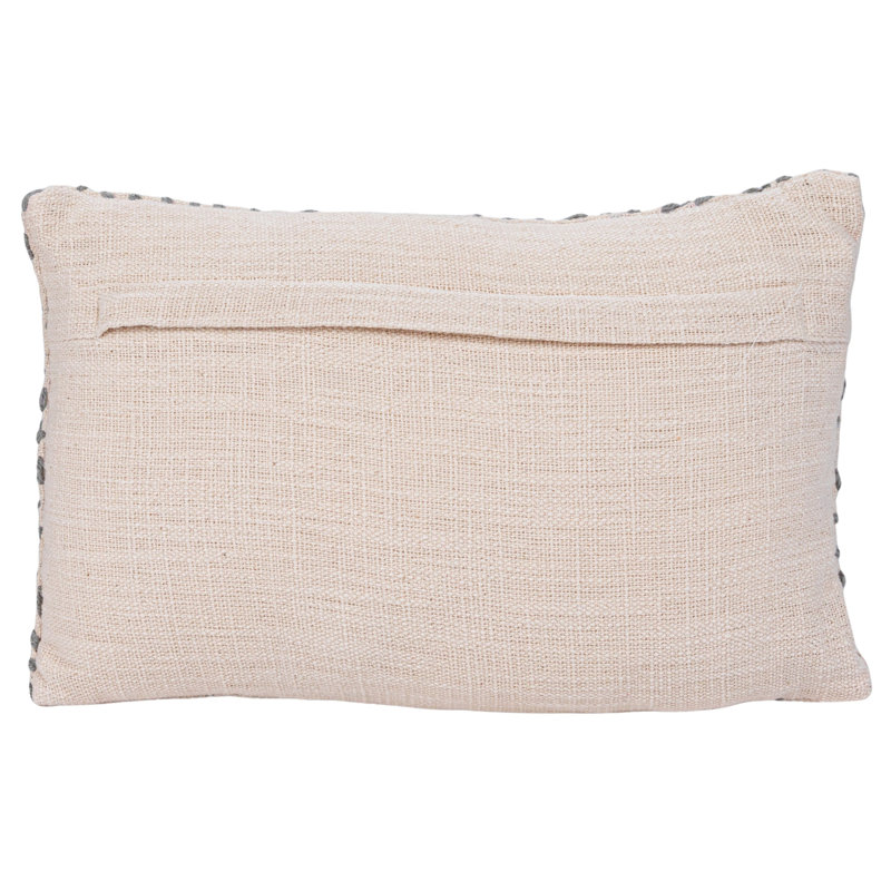 Natural and Green Hand-Embroidered Cotton Kantha Lumbar Pillow