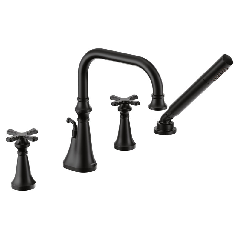 Colinet Double Handle Deck Mounted Roman Tub Faucet Trim with Handshower, Matte Black