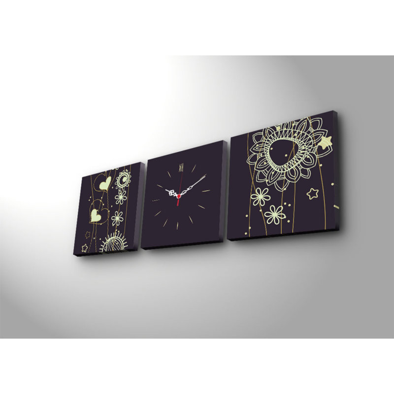 Elegant Decorative Canvas Wall Clock Set (3 Pieces), 35.4 x 11.0 inches | 100% Suede Canvas with 100% Wooden Frame, Thickness: 1.2 inches | Stylish Home Decor for Living Room, Bedroom, and Office