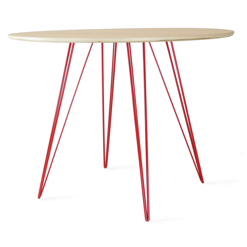Williams Walnut Round Metal Base Dining Table, Red, 30" H x 40" L x 40" W, Natural