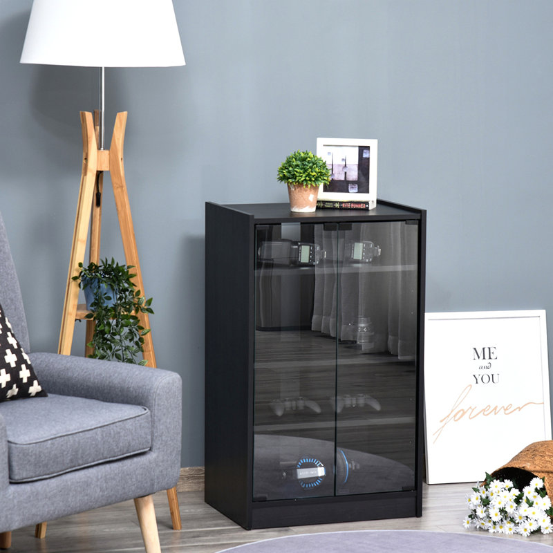 5-Tier Media Stand Cabinet With 3-Level Adjustable Shelves, Tempered Glass Doors, And Cable Management