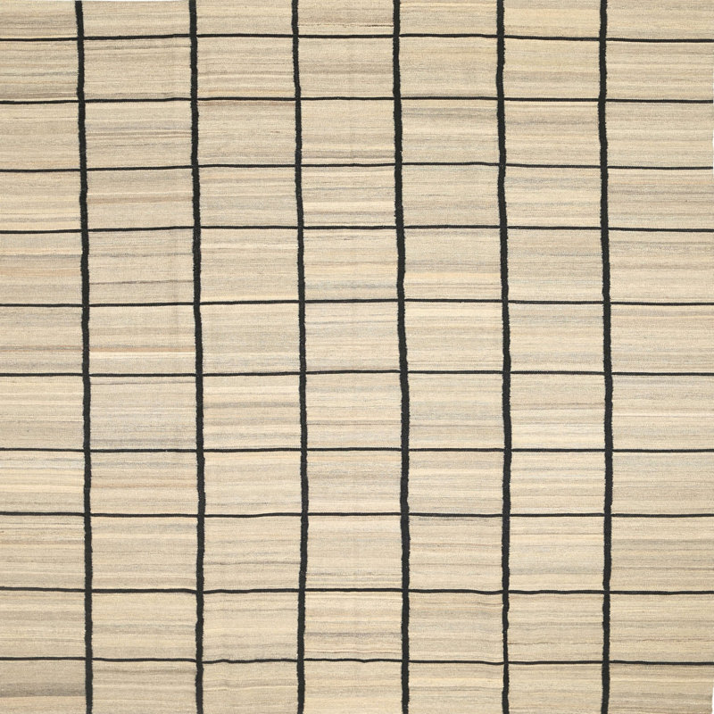 Blanc antique contemporain/Tapis décoratif noir, Carré 7 pi
