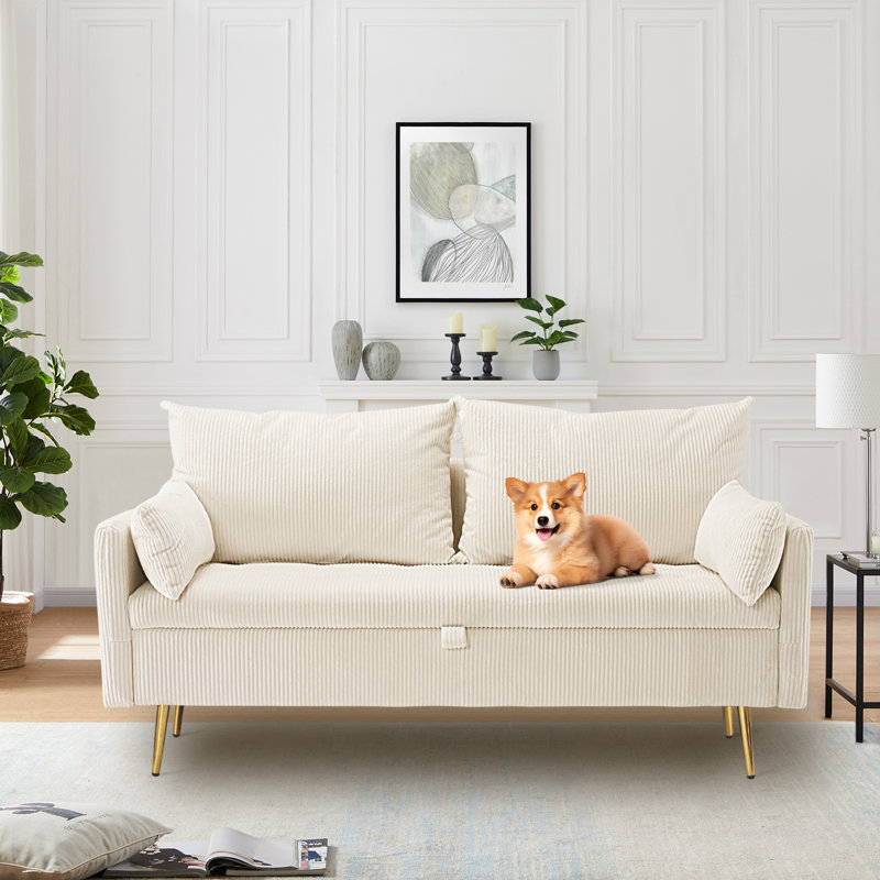 61.25" Upholstered Loveseat Sofa with Storage, Beige