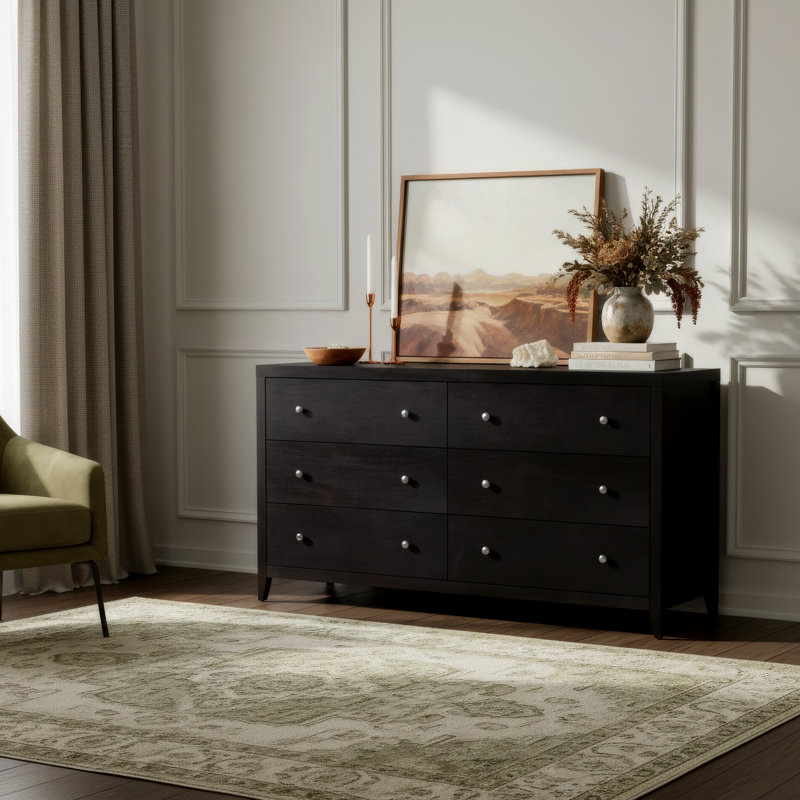 Commode rectangulaire 6 tiroirs Dana, Brun