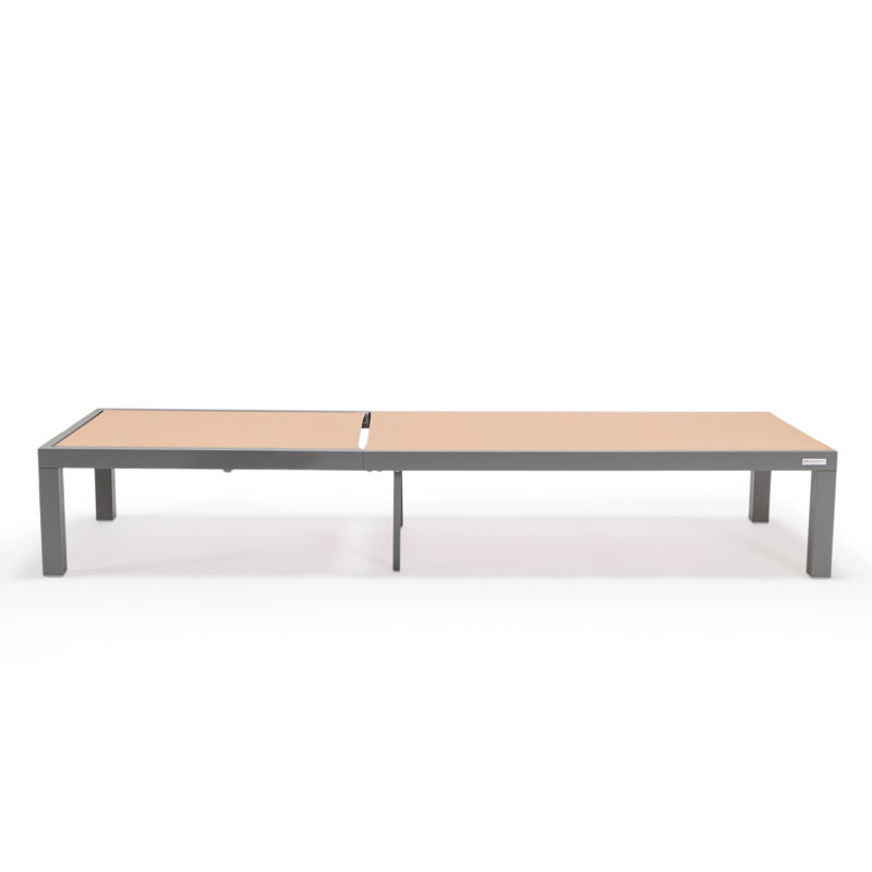 Dueitt Outdoor Aluminum Chaise Lounge Chair with Fire Pit Side Table, Light Brown, Gray