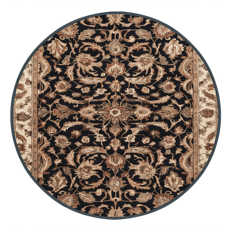 Machine Washable Persian Brown Area Rug, Round 4'