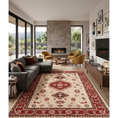 Gold Red Silk & Wool Handmade Oriental Hand Knotted Rectangle Indoor Area Rug