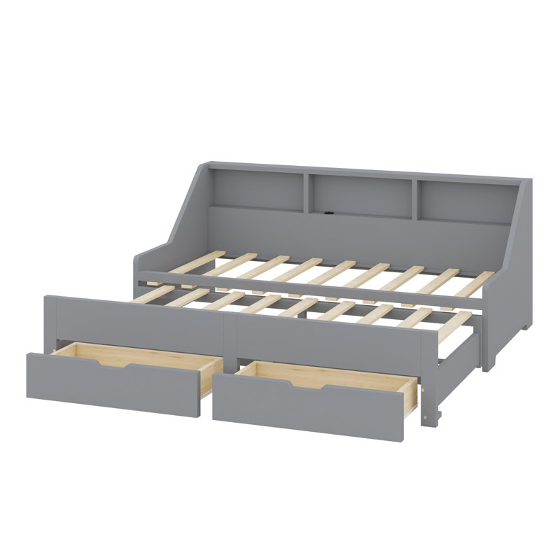Upholstered Daybed, and Two Storage Drawers, Gray