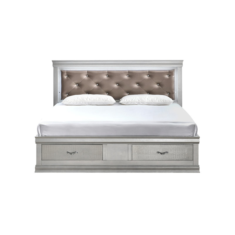 Très grand lit Lorana (matelas non inclus), champagne argenté, King