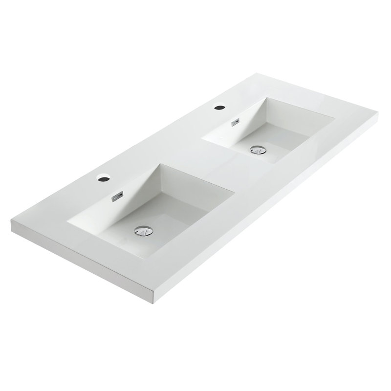 Plateau de meuble-lavabo double rectangulaire avec trop-plein 60,9 po Dowell, Blanc, Blanc
