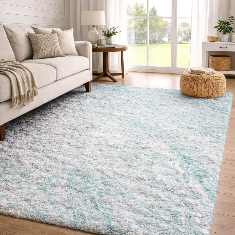 Tapis à poil long de qualité supérieure lavable à la machine ADS640, Teal, 9' x 12'