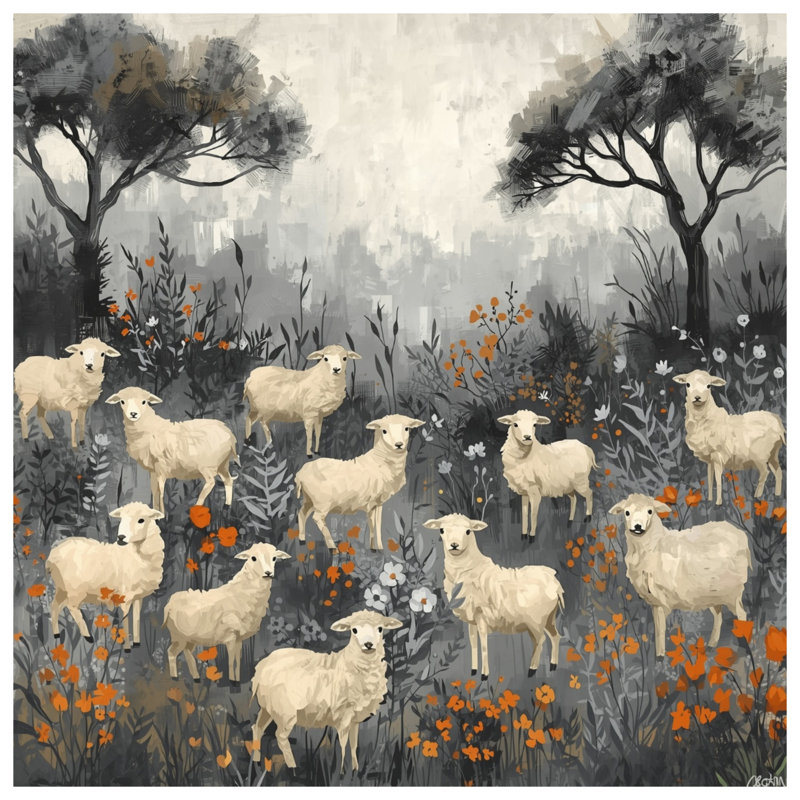 Coussins Sheep In Wildflowers, 14 X 14 pouces