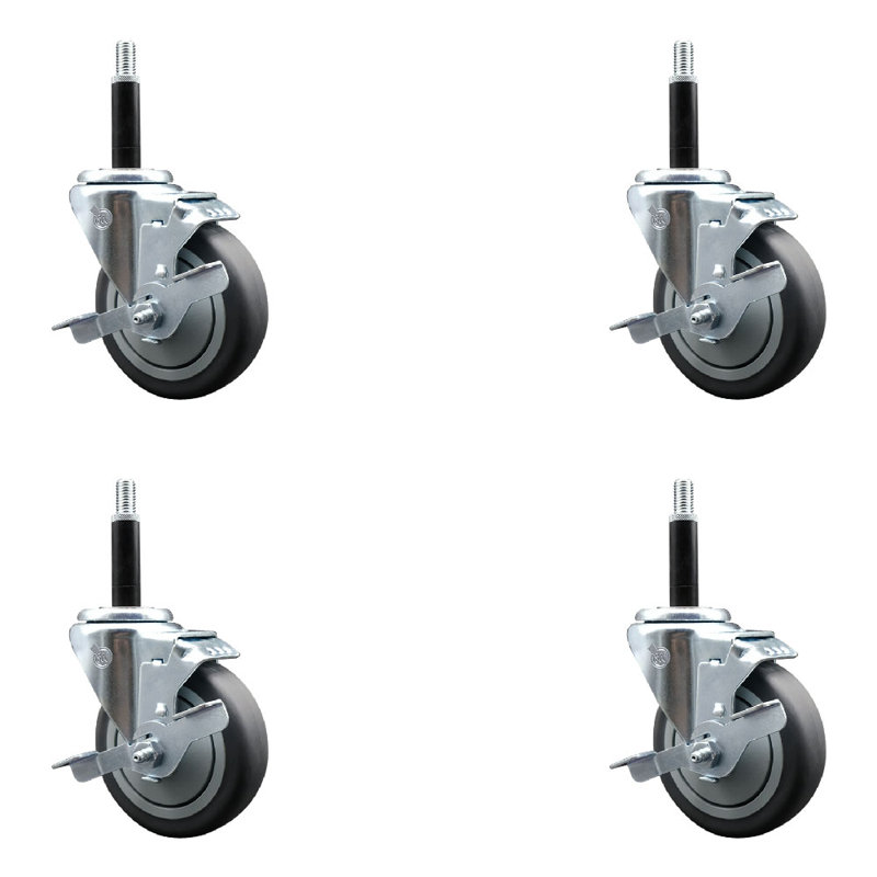 Thermoplastic Rubber Swivel Expanding Stem Caster Set with Brake SCC TLB 4" x 3/4"