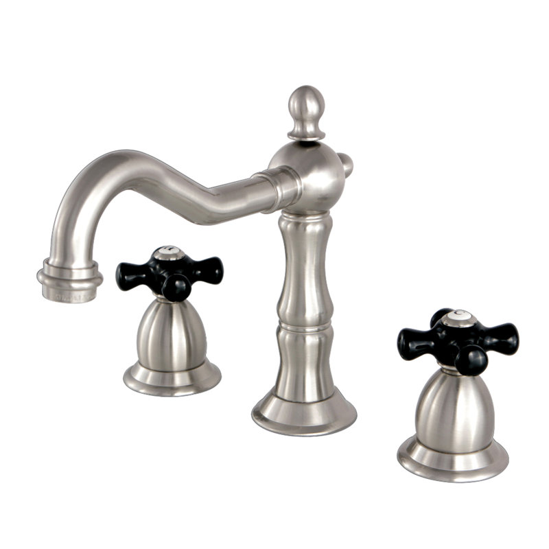 Kingston Brass Duchess Two-Handle 3-Hole Deck Mount Widespread Bathroom Faucet with Brass Pop-Up Drain, Brushed Nickel