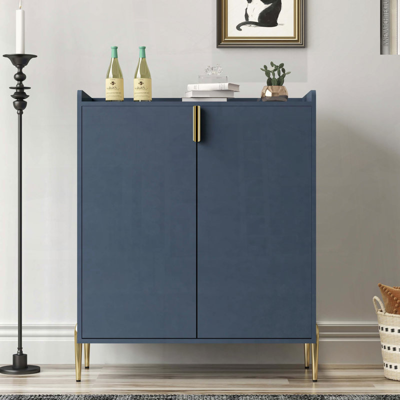 Blue Wine Bar Cabinet with Adjustable Shelf, Blue