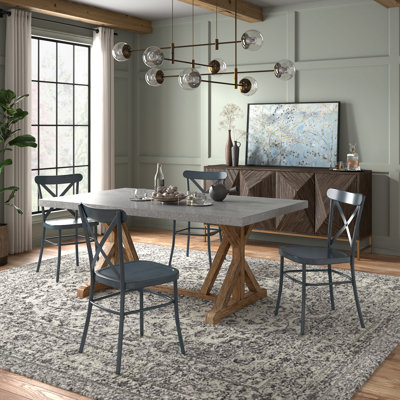 Cann Rustic Pine Frame Concrete Veneer Top Dining Table Set - Full Concrete Veneer Top Table And 4 Chairs
