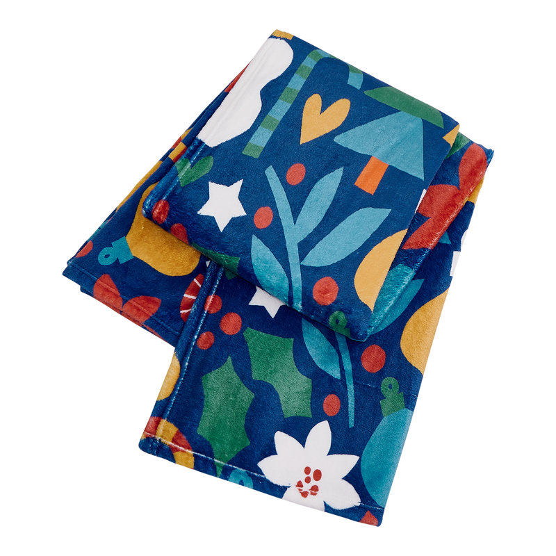Holiday Icons Printed Plush Throw Blanket