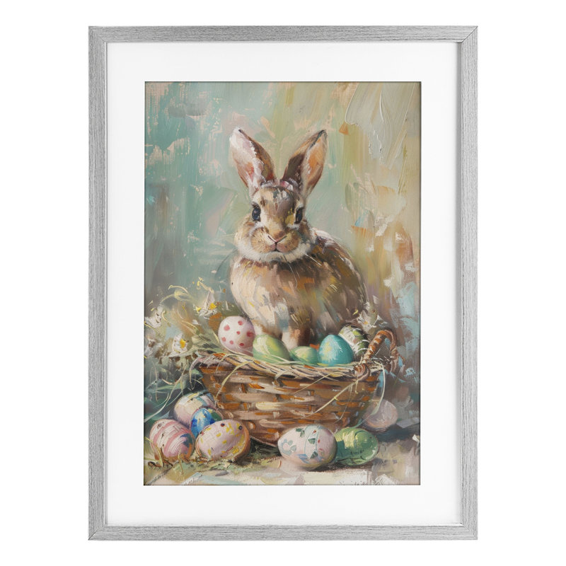 Printemps, panier de lapin de Pâques, reproduction encadrée sous verre, design par LSR Design Studio, H 23 po x l 17 po