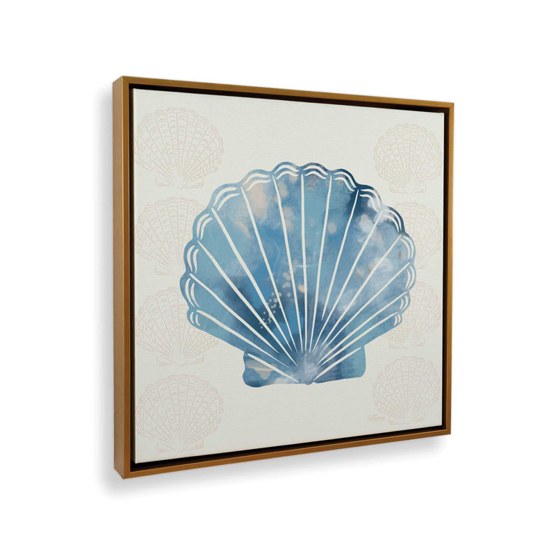 «Blue & White Seashell» par Cat Thurman Designs, reproduction d'art, Toile avec cadre, L 36 x H 36, Or