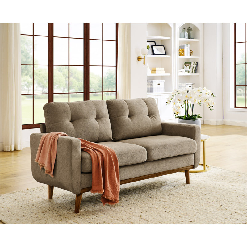 Canapé capitonné 67,7 po de largeur Mid-Century avec pieds en bois, Gris