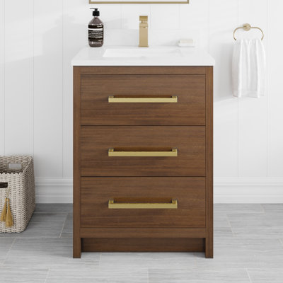 Meuble-lavabo l 24 po x P 18 po Ilsa avec comptoir en quartz de Carrare blanc et lavabo en porcelaine encastré