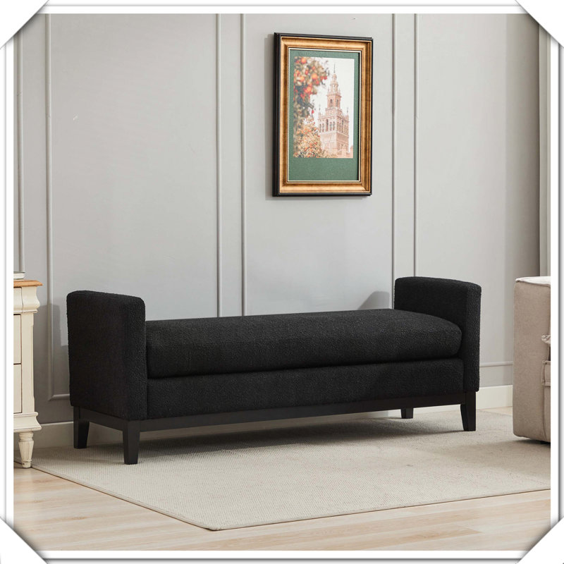 Élégant banc rembourré avec repose-pieds et repose-pieds, Noir, Noir