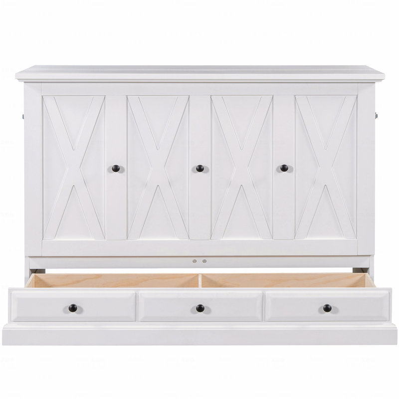Armoire-lit escamotable en bois de pin massif avec station de charge et grand tiroir de rangement