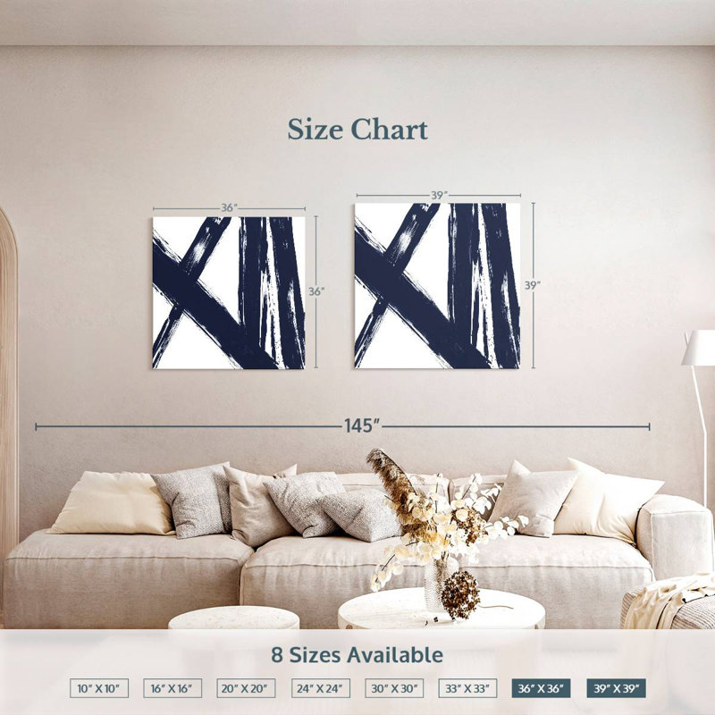 Avery Strokes In Navy II, 36" H x 36" W