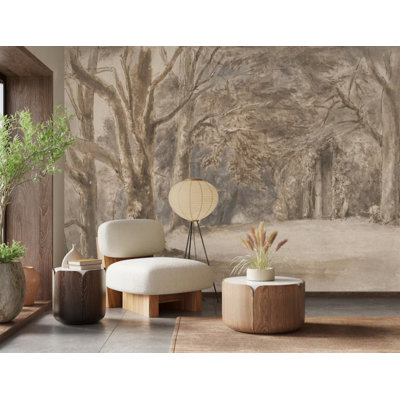 Soft Watercolor Wash Forest Path Scenic Wall Mural for Home Decor