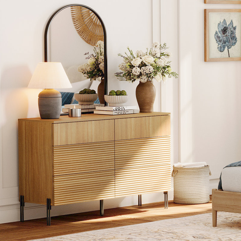 Commode rectangulaire à 6 tiroirs l 47,2 po Minimalist, Chêne