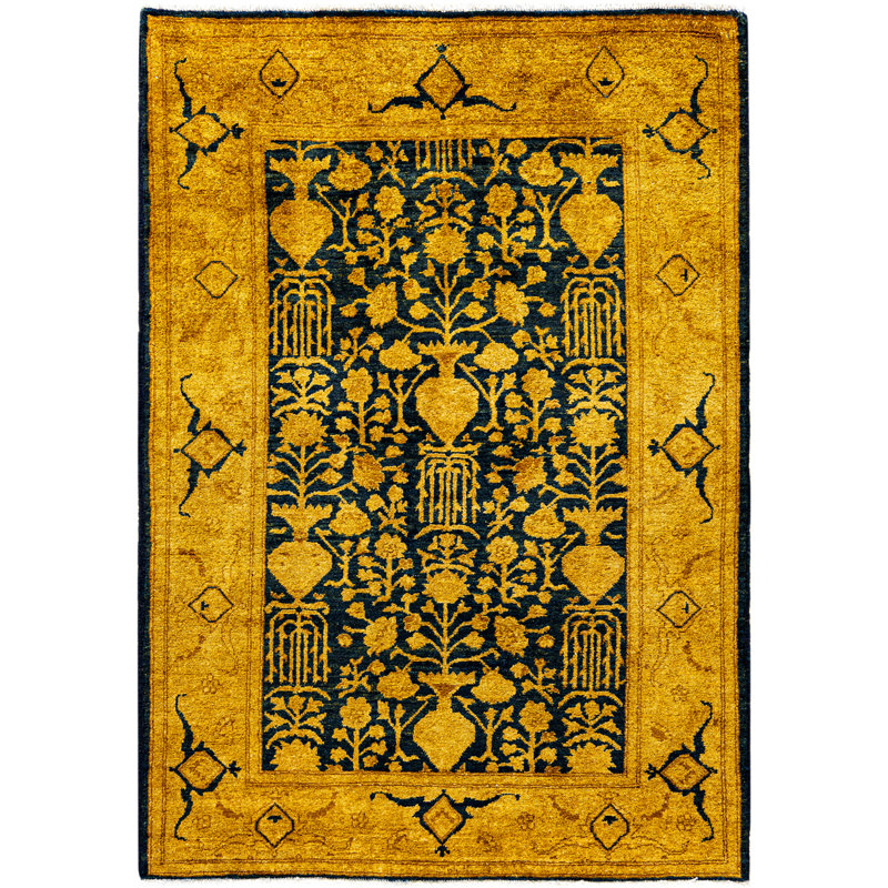 Overdyed Hand-Knotted Wool Modern-Contemporary Yellow Area Rug 4' 2" x 5' 10"