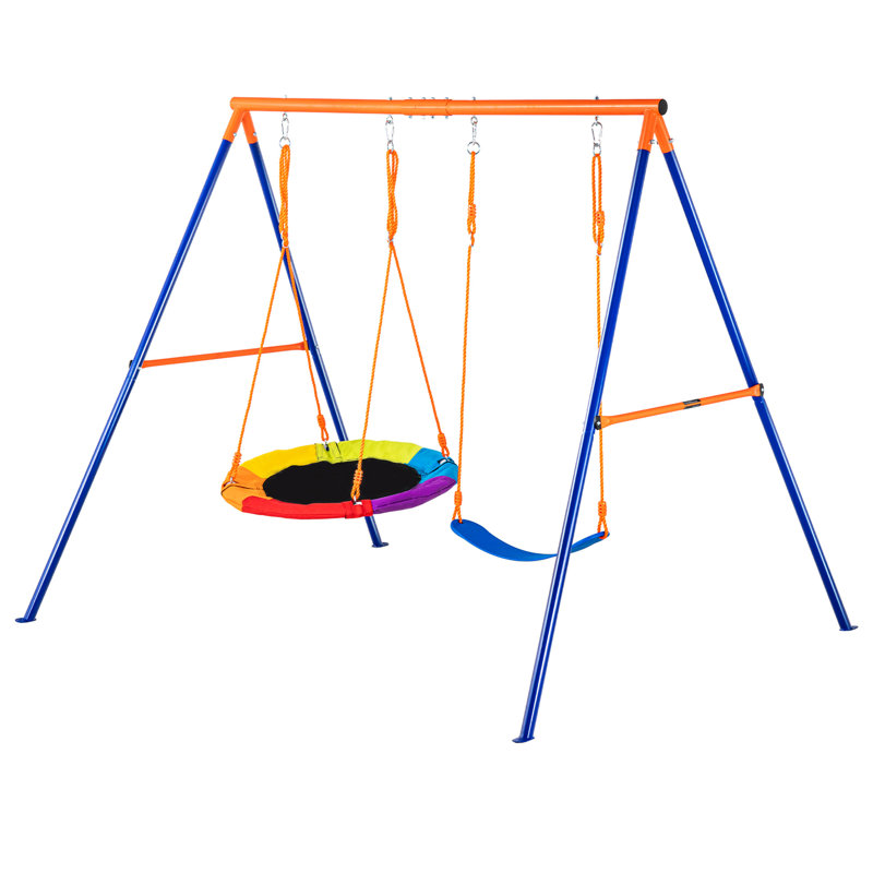 Balançoire pour cour arrière Support en métal 1 siège de ceinture de soucoupe Structure solide Conception stable Fabrication de qualité Sun-Pe cordes Facile à assembler