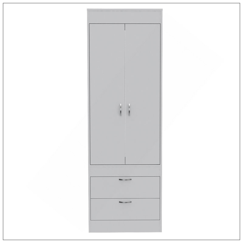 Armoire Alabama, une grande armoire, deux tiroirs, Blanc