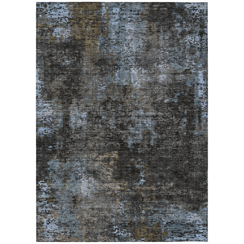 3' X 5' Graphite Charcoal And Silver Abstract Washable Indoor Outdoor Area Rug