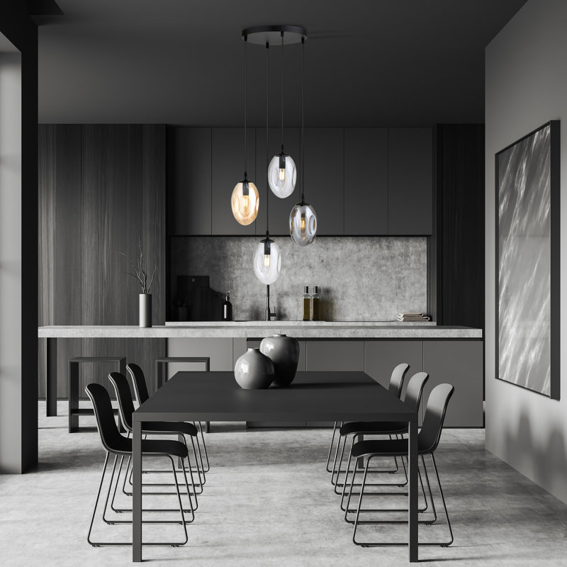 Amanjot 4 - Light Black Cluster Pendant, Grey/Beige