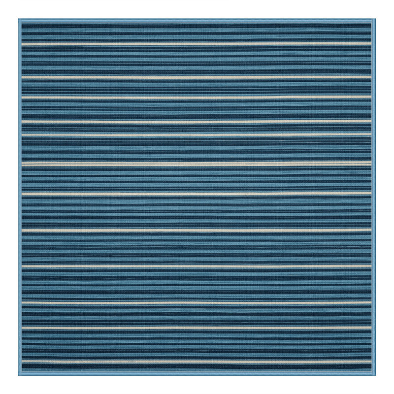 Tapis bleu à rayures horizontales lavable à la machine, Rectangle 7 pi x 10 pi