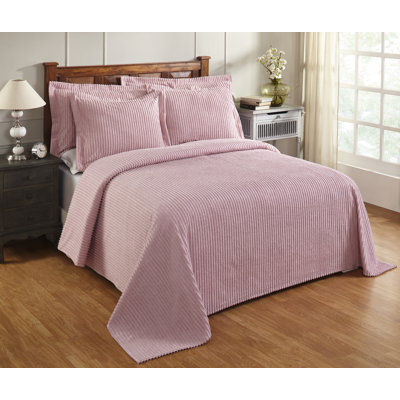 Couvre-lit touffeté en chenille 100% coton Jullian, motif à rayures classique, couvre-lit doux et respirant, lavable à la machine toutes saisons, certifié OEKO-TEX, grand lit, rose