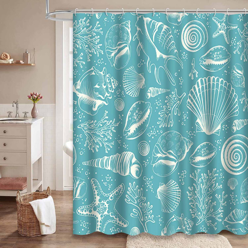 Rideau de douche imperméable à motif d'étoile de mer avec 12 crochets, L 72 po x l 78 po