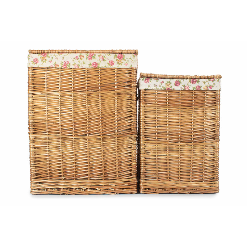 Wicker 2 Piece Lined Laundry Basket Set, Light Steamed