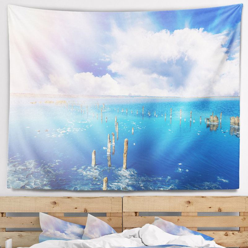 Tapisserie seascape sel lake under clouds, H 32 po x l 39 po