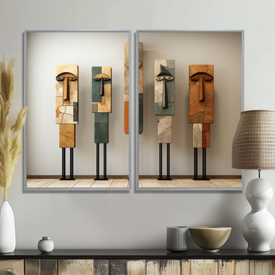 African Traditional Spirit Totems - Blue Traditional Wall Decor 2-Panels