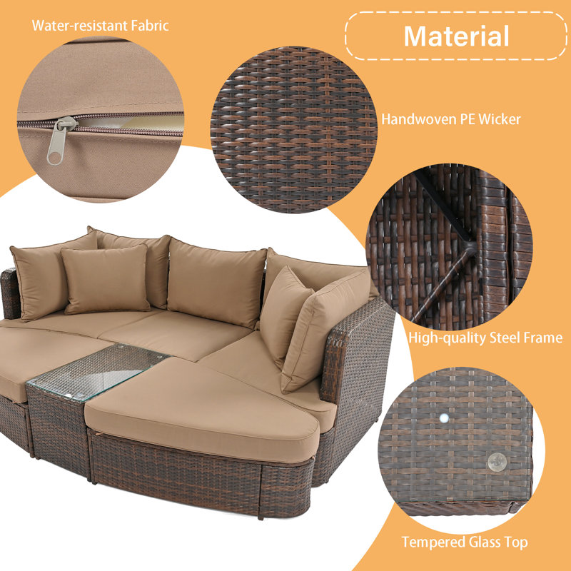 Ensemble de canapé d'extérieur en osier 6 pièces avec table basse, Beige / brun